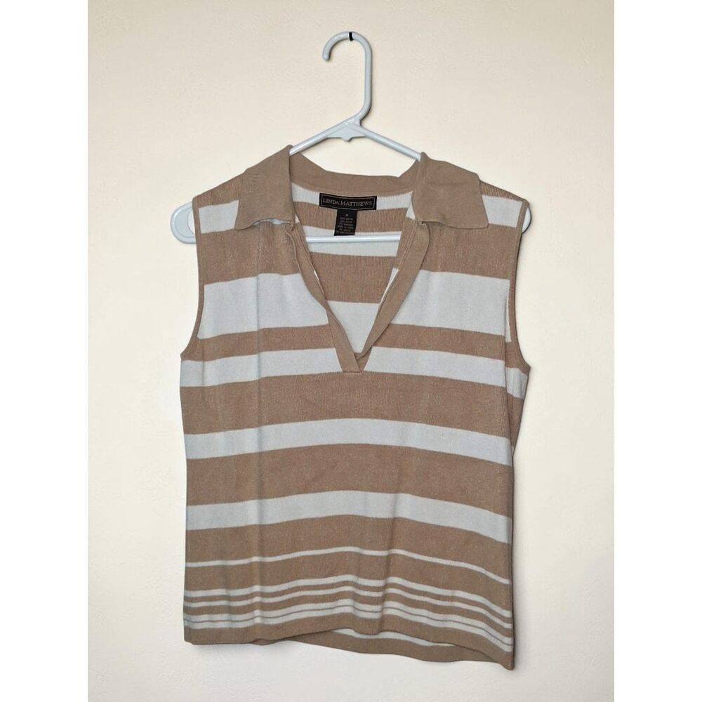 Linda Matthews Size Medium Striped Sleeveless Sweater Vest Top